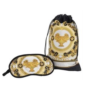 Versace Gold and Black Sleep Mask with Drawstring Bag